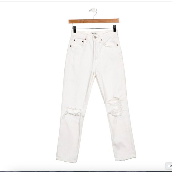 White Agolde Riley High Rise Straight Crop Distressed Jeans size 23 - Picture 2 of 5